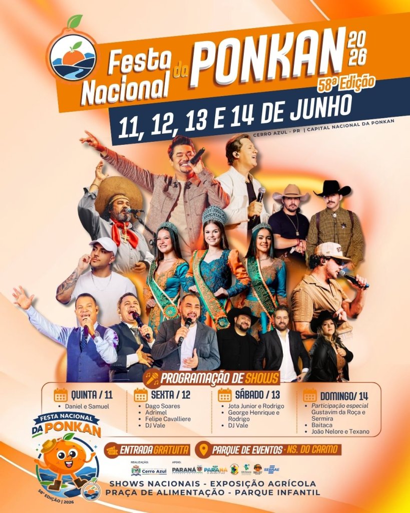 Cerro Azul celebra a 58ª Festa Nacional da Ponkan com shows nacionais e entrada gratuita